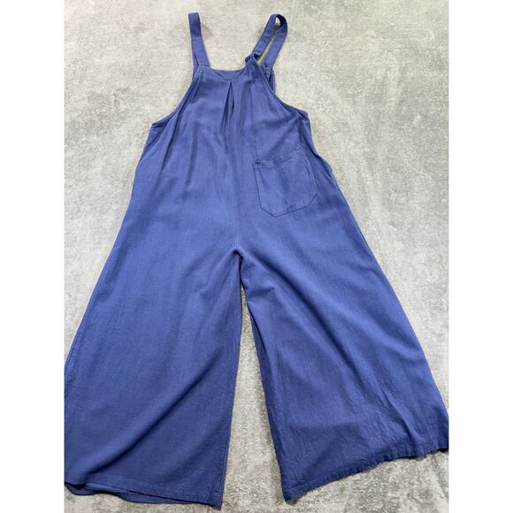 Anrabess Overall Jumpsuit Small Blue Wide Leg Linen Blend Romper Loose Lagenlook - Picture 8 of 10